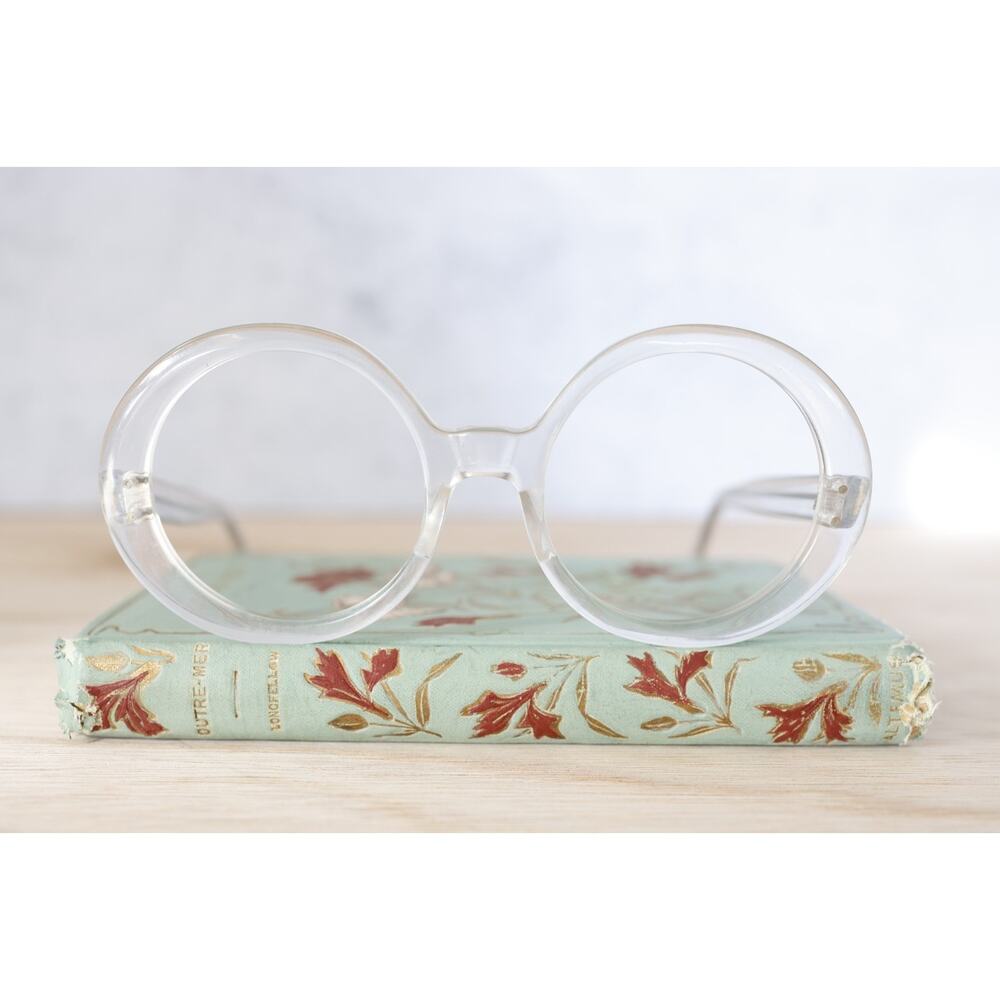 Vintage 1960s Clear Round Eyeglass NOS Pop Art Retro Boho Frame Barbados